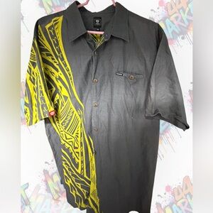 Tano Men's Charcoal and Neon Yellow Button-Down Shirt